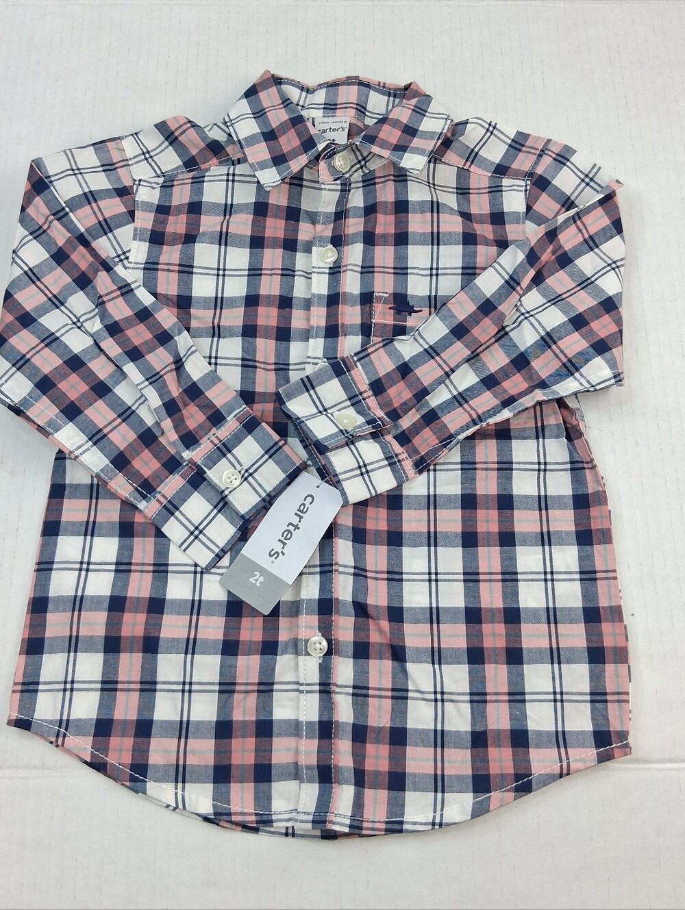 Carter's Pink Navy Blue Plaid Button Down Shirt 2T